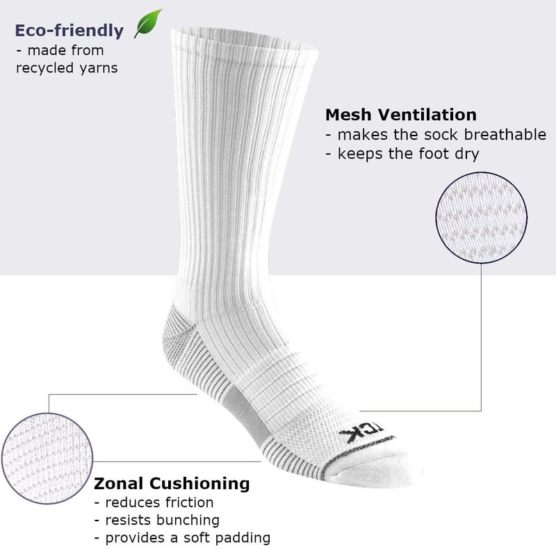 TCK Performance Basketball Socks 3 Pack Crew (White, Medium) - Image 4